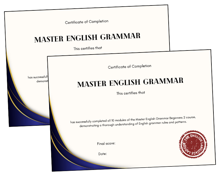 Grammar Beginner 2 certificate of completion