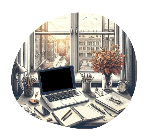 Cozy workspace with laptop and notebook