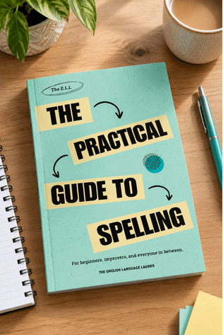 The Practical Guide to Spelling — eBook on a desk